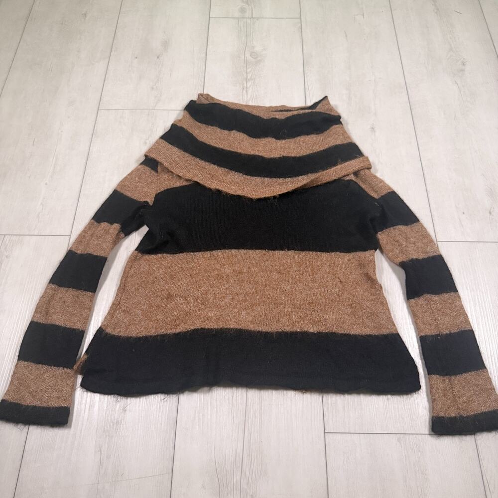 Free People Stripe Cowl Neck Sweater Taupe Black Small Grunge Boho Alpaca